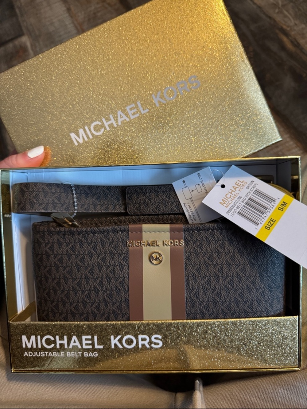 Michael Kors Brown Logo Stripe Adjustable Belt Bag